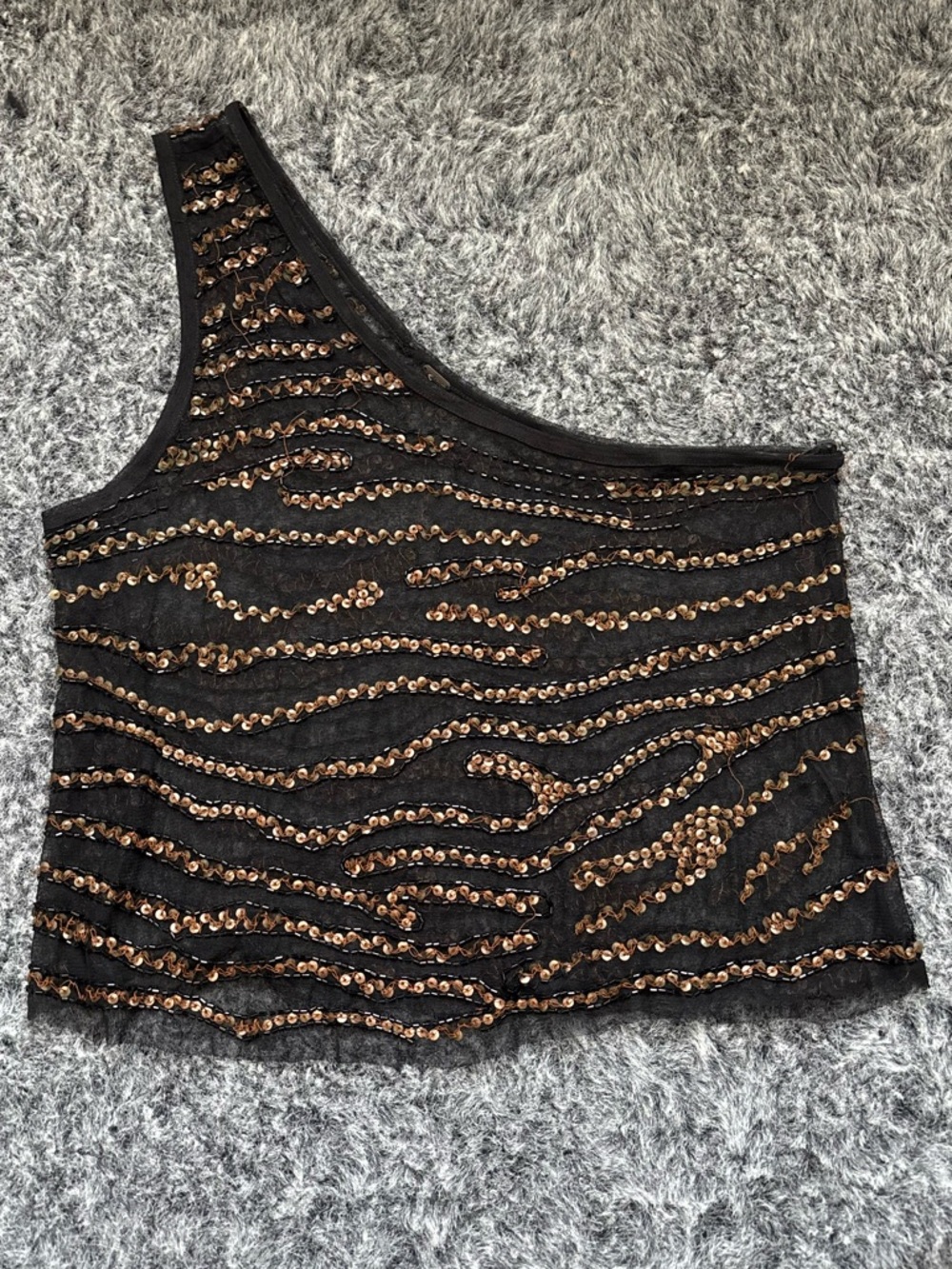 Black One-Shoulder Sequin mesh top